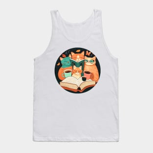 Coffee Cat Cute Kitten Reading Book - Funny Cat Coffee Tank Top